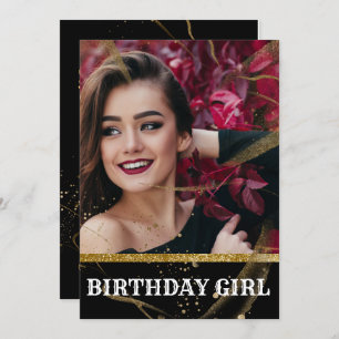 Modern elegant chic black and gold sweet 16 invitation