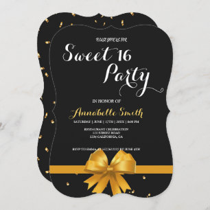 Modern elegant chic black and gold sweet 16 invitation