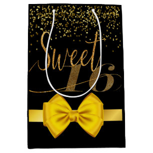 Modern elegant chic black and gold sweet 16 medium gift bag