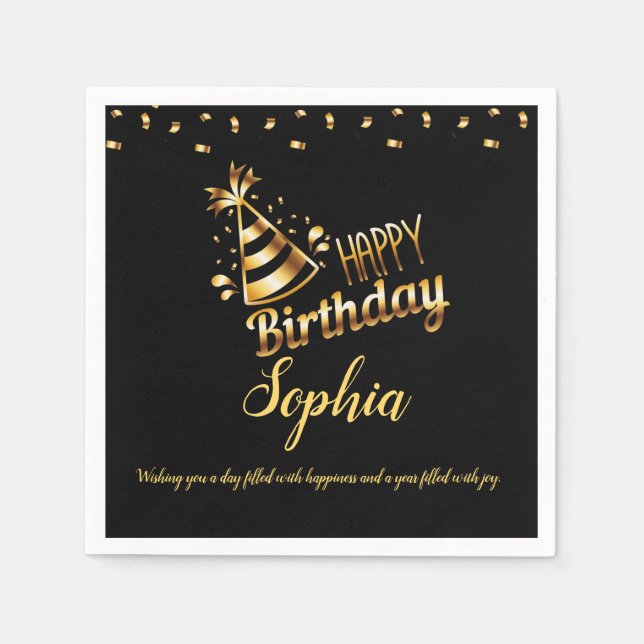 Modern elegant chic black and gold sweet 16 napkins (Front)