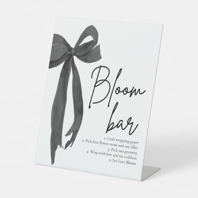 Modern Elegant Chic Black Bow Bloom Bar Sign (Front)
