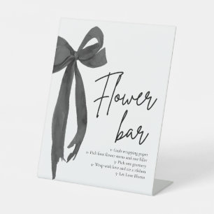 Modern Elegant Chic Black Bow Flower Bar Sign