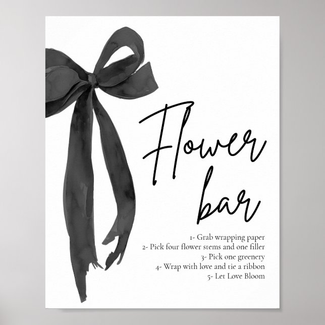 Modern Elegant Chic Black Bow Flower Bar Sign (Front)