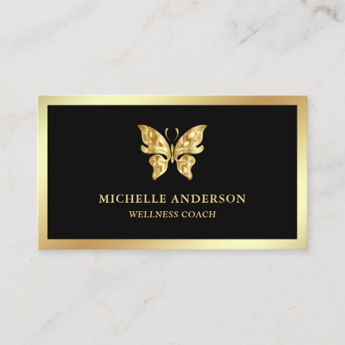 Modern Elegant Chic Black Gold Foil Butterfly Business Card