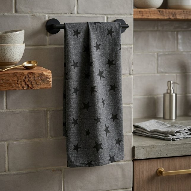 Modern Elegant Chic Black Star Pattern  Kitchen Towel (Creator Uploaded)