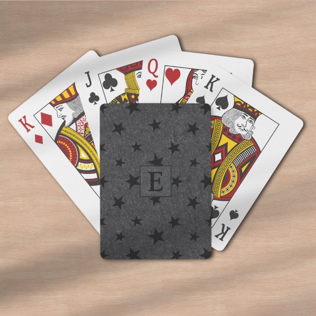 Modern Elegant Chic Black Star Pattern Monogram Poker Cards (Creator Uploaded)