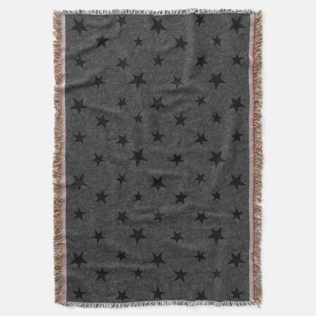 Modern Elegant Chic Black Star Pattern  Throw Blanket (Front Vertical)