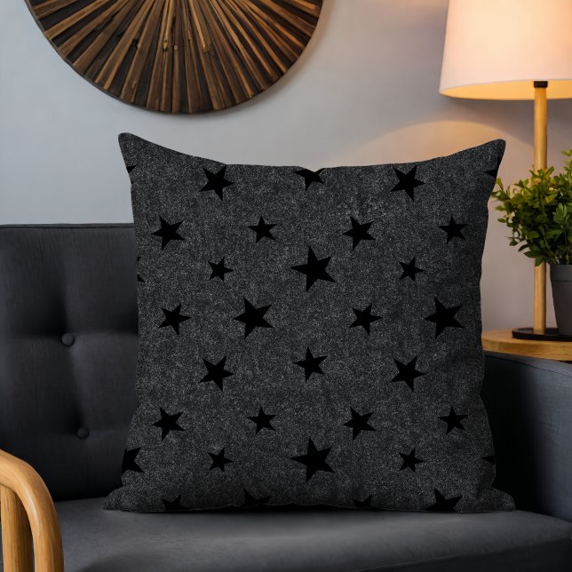 Modern Elegant Chic Black Star Pattern  Throw Pillow (Creator Uploaded)