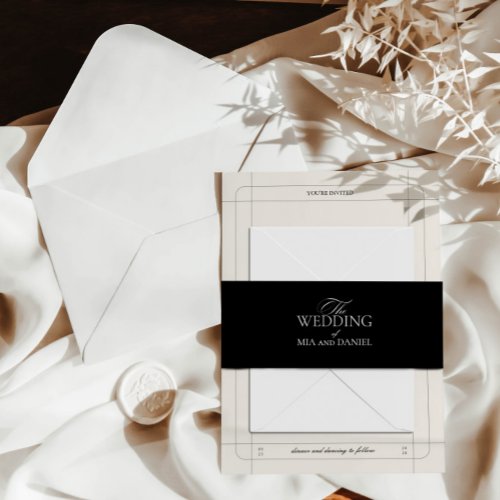 Modern Elegant Chic Black Wedding Invitation Belly Band