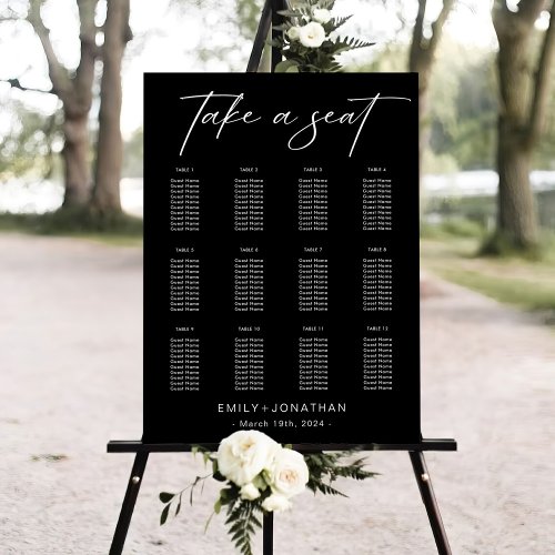 Modern Elegant Chic Black Wedding Seating Charts Foam Board