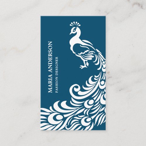 Modern Elegant Chic Blue and White Peacock Business Card