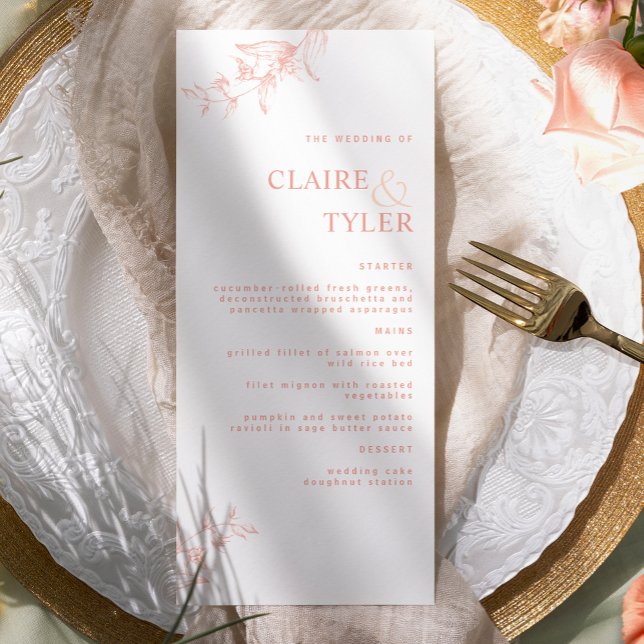 Modern Elegant Chic Blush Pink and Peach Wedding  Menu (Creator Uploaded)