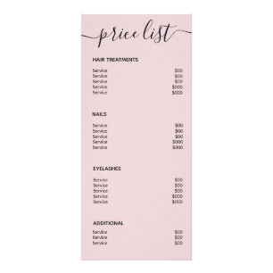 Modern Elegant Chic Blush Pink Salon Price List Rack Card