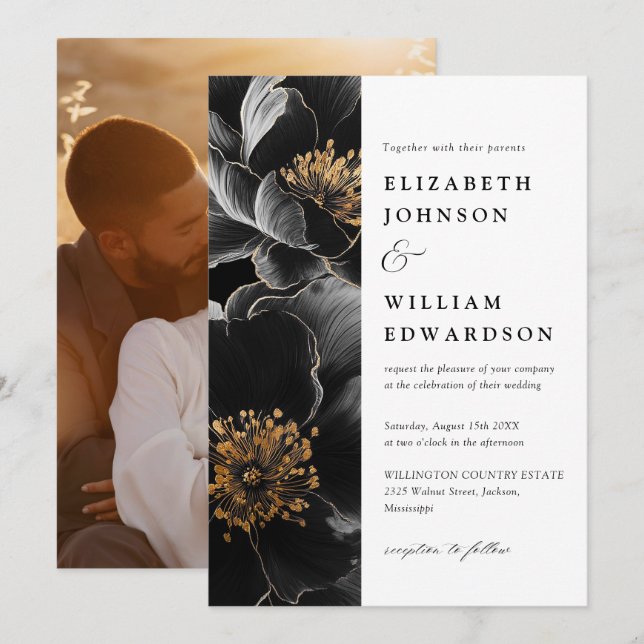 Modern Elegant Chic Botanical Floral Photo Wedding Invitation (Front/Back)