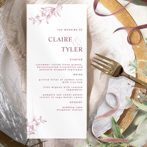 Modern Elegant Chic Burgundy and Pink Wedding  Menu