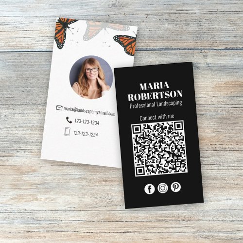 Modern Elegant Chic Butterflies Nature QR Code Business Card