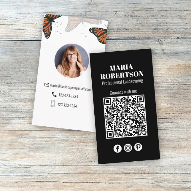Modern Elegant Chic Butterflies Nature QR Code Business Card (Creator Uploaded)