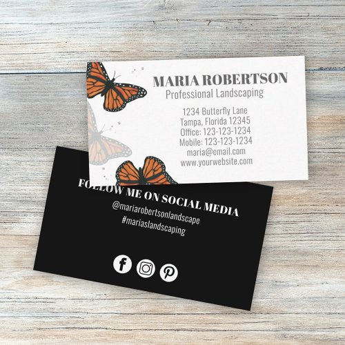 Modern Elegant Chic Butterflies Social Media Business Card