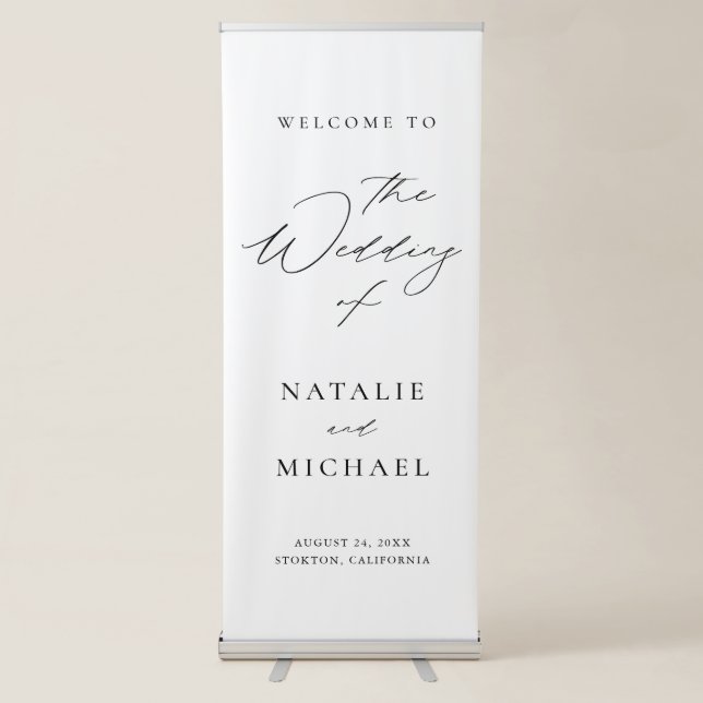 Modern Elegant Chic Calligraphy Wedding Welcome Retractable Banner (Front)