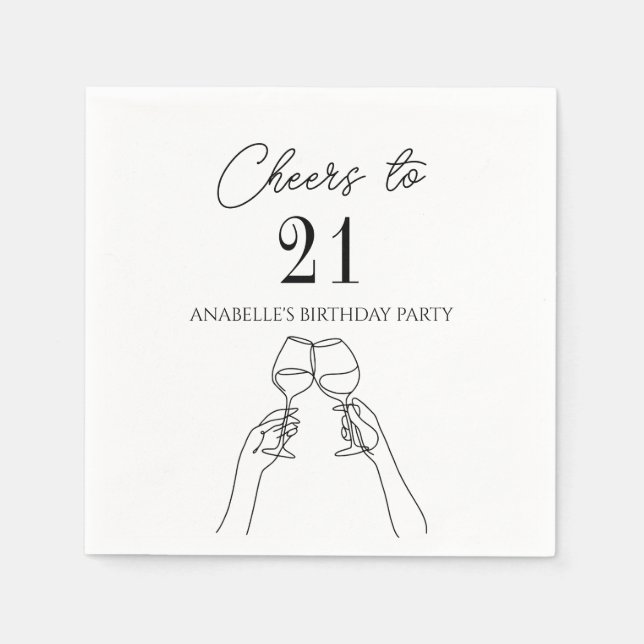 Modern elegant chic cheers to 21 birthday party  napkins (Front)