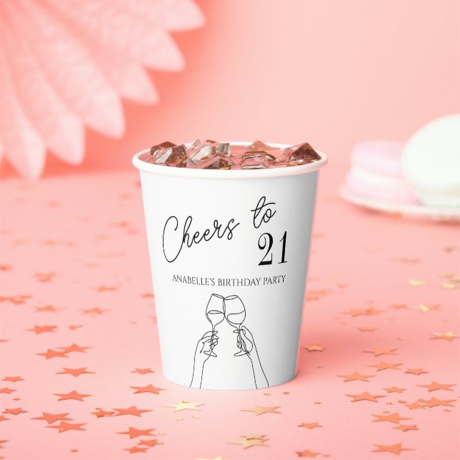Modern elegant chic cheers to 21 birthday party  paper cups (Insitu)