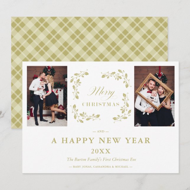 Modern Elegant Chic Christmas 2 Photos Family Holiday Card (Front/Back)