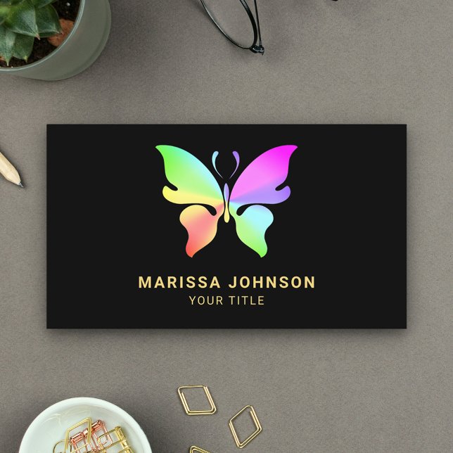 Modern Elegant Chic Colorful Rainbow Butterfly Business Card (Creator Uploaded)