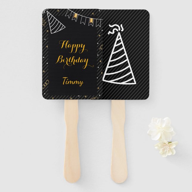 Modern elegant chic cone striped back Birthday Hand Fan (Front and Back)