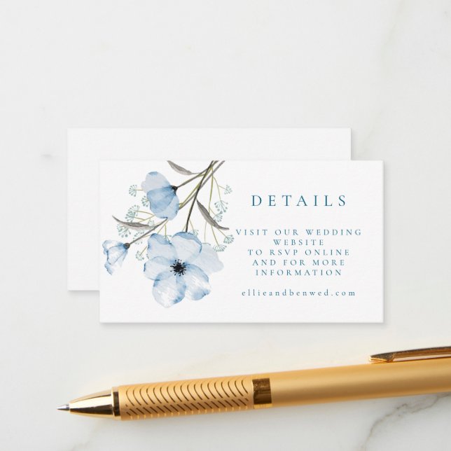 Modern Elegant Chic Dusty Blue Wedding Enclosure Card (Front/Back In Situ)