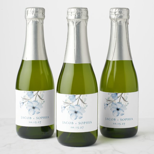 Modern Elegant Chic Dusty Blue Wedding Sparkling Wine Label (Bottles)