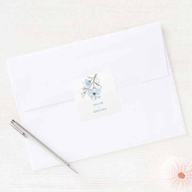 Modern Elegant Chic Dusty Blue Wedding Square Sticker (Envelope)