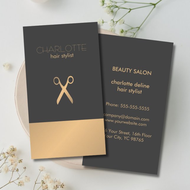 Modern Elegant Chic Faux Copper Grey Hair Stylist Business Card