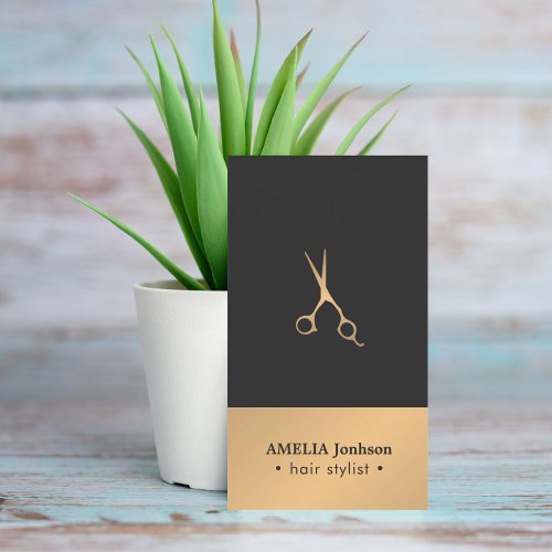 Modern Elegant Chic Faux Copper Grey Hair Stylist  Business Card