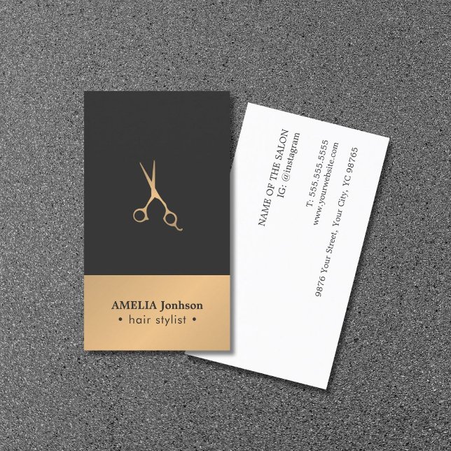 Modern Elegant Chic Faux Copper Grey Hair Stylist  Business Card (Creator Uploaded)
