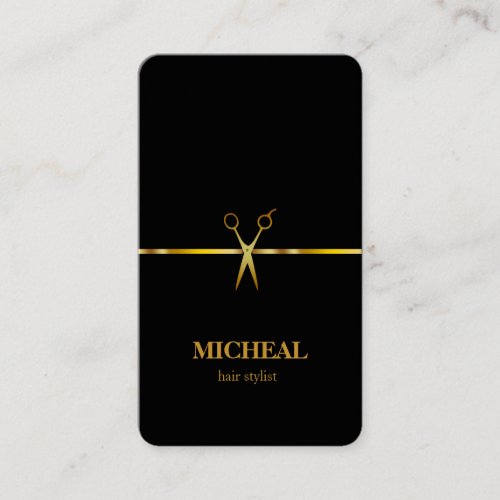 Modern Elegant Chic Faux Gold Black Hair Stylist  Business Card