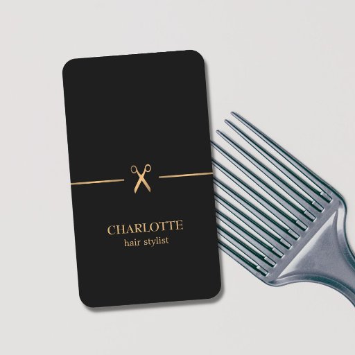 Customizable Modern Elegant Chic Faux Gold Black Hair Stylist Business Card
