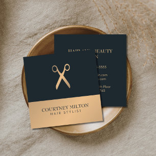 Modern Elegant Chic Faux Gold Grey Hair Stylist Square Business Card