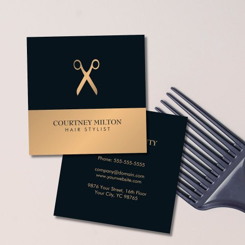 Modern Elegant Chic Faux Gold Grey Hair Stylist Square Business Card