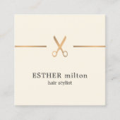Modern Elegant Chic Faux Gold Scissor Hair Stylist Square Business Card (Front)