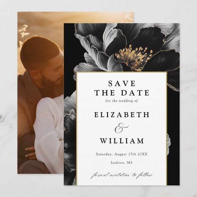 Modern Elegant Chic Floral Photo Wedding Save The Date (Front/Back)