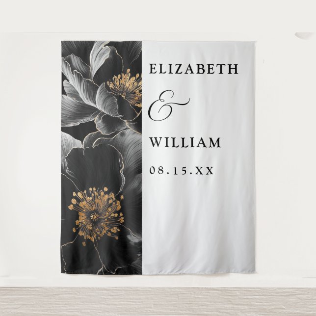 Modern Elegant Chic Floral Wedding Photo Backdrop (Front)