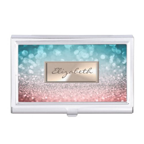 Modern Elegant Chic Girly GlitteryOmbre Bokeh  Business Card Case