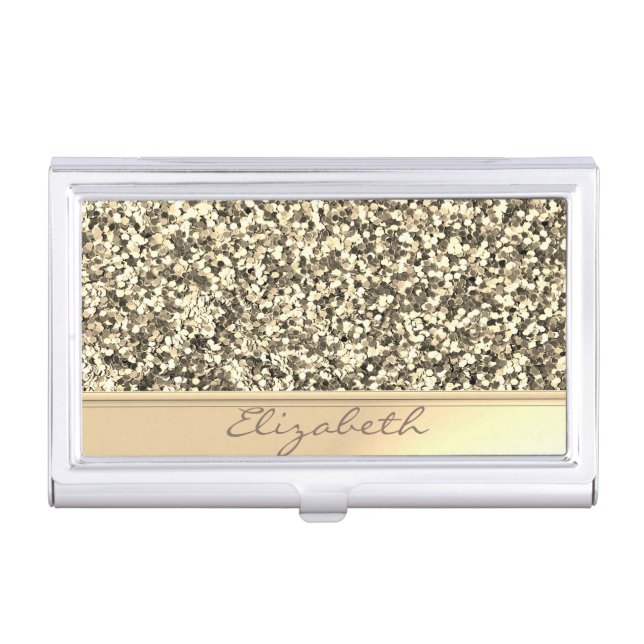 Modern Elegant Chic Girly Gold  Glitter Business Card Case (Front)