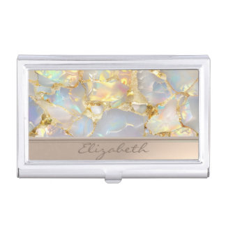 Modern Elegant Chic Girly Opal Stone Business Card Case