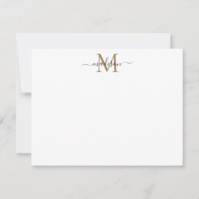 Modern Elegant Chic Girly Script Gold Monogram Note Card (Front)