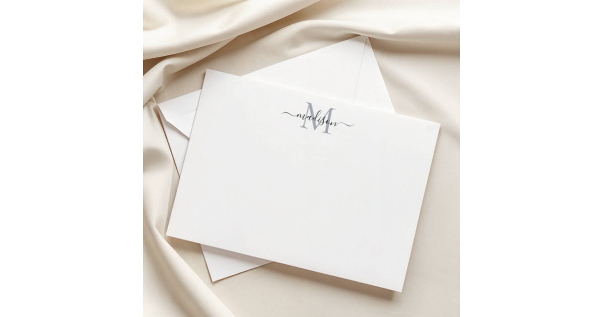 Modern Elegant Chic Girly Script Monogram Gray Note Card | Zazzle