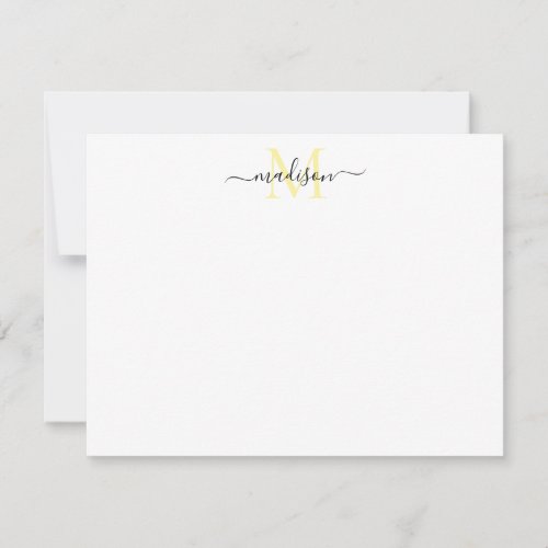 Modern Elegant Chic Girly Script Monogram Yellow Note Card