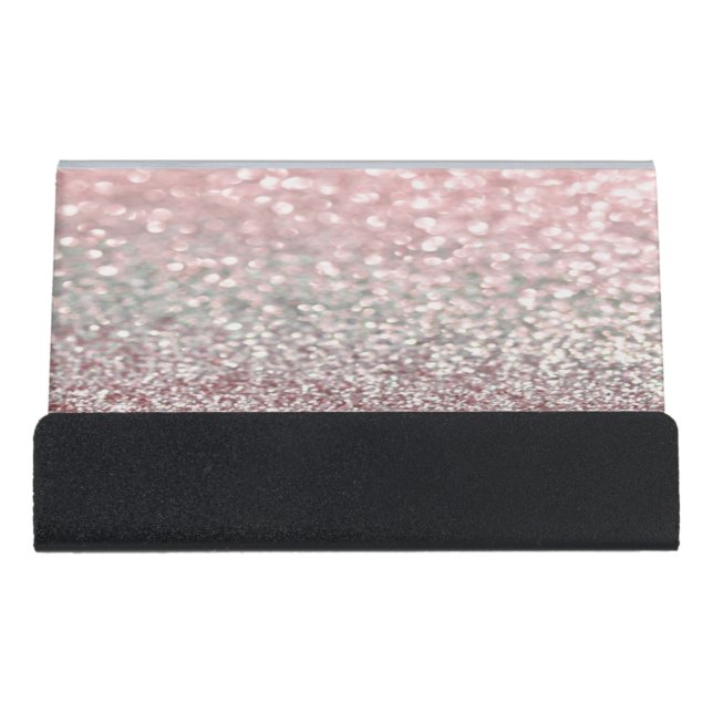 Modern Elegant Chic Glittery  Bokeh Desk Business Card Holder (Front)