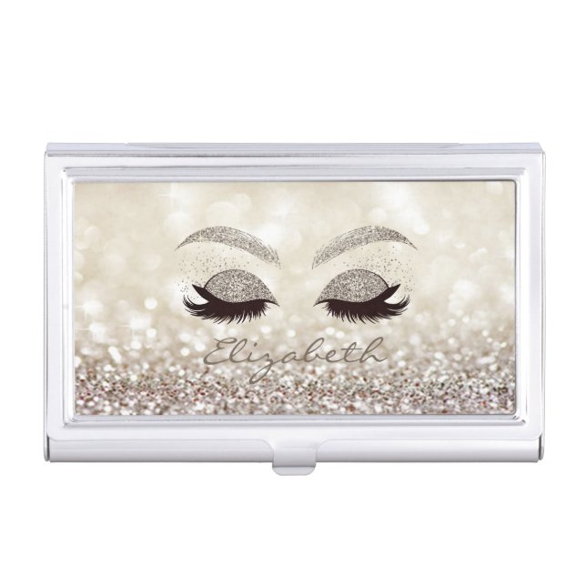 Modern Elegant Chic Glittery,Bokeh,Faux Lashes Business Card Case (Front)