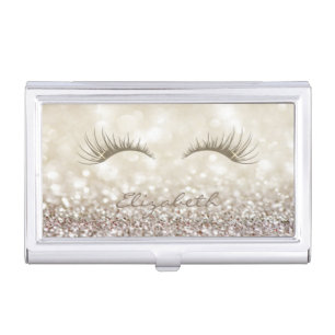 Modern Elegant Chic Glittery,Bokeh,Lashes Business Card Case